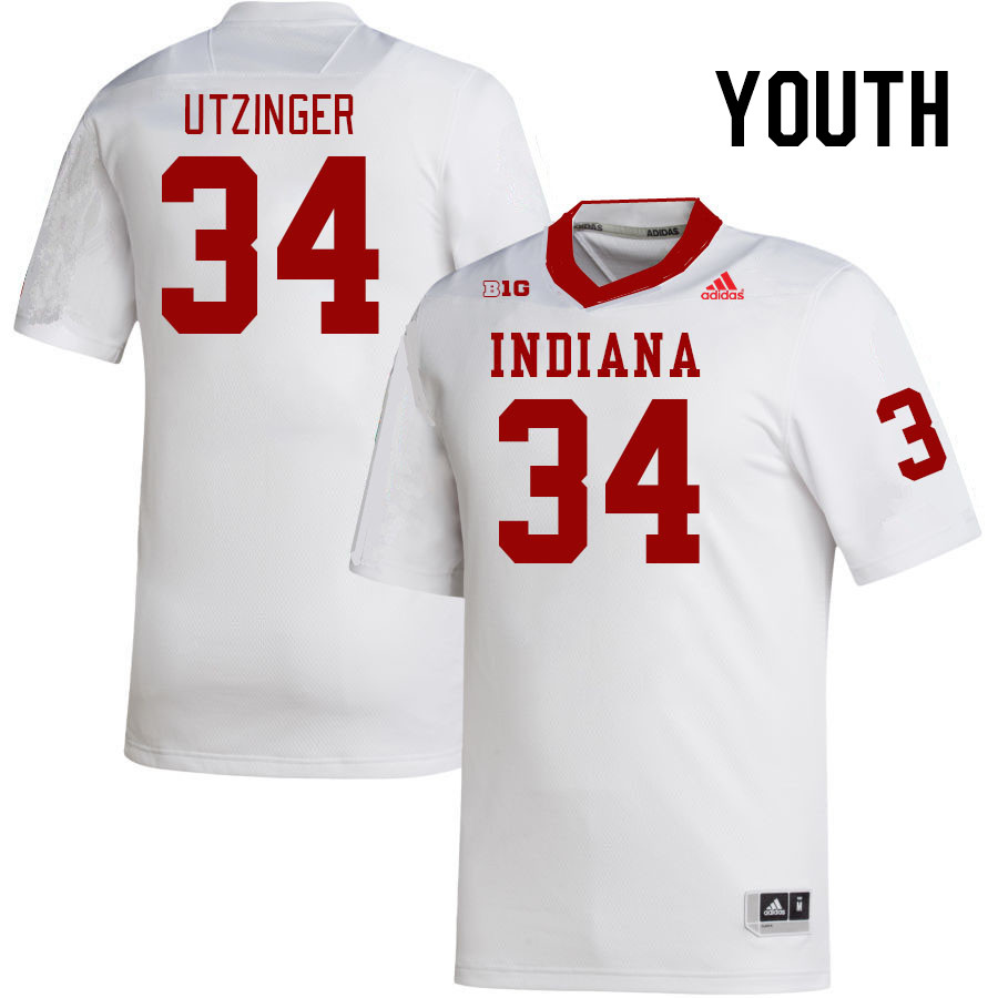 Youth #34 Jeff Utzinger Indiana Hoosiers College Football Jerseys Stitched-White